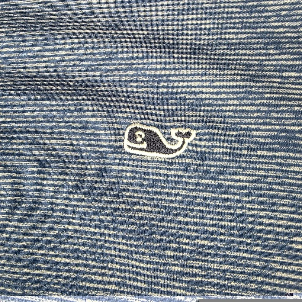 Vineyard Vines Performance Polo Shirt Blue Striped Whale Logo Men's Size L
